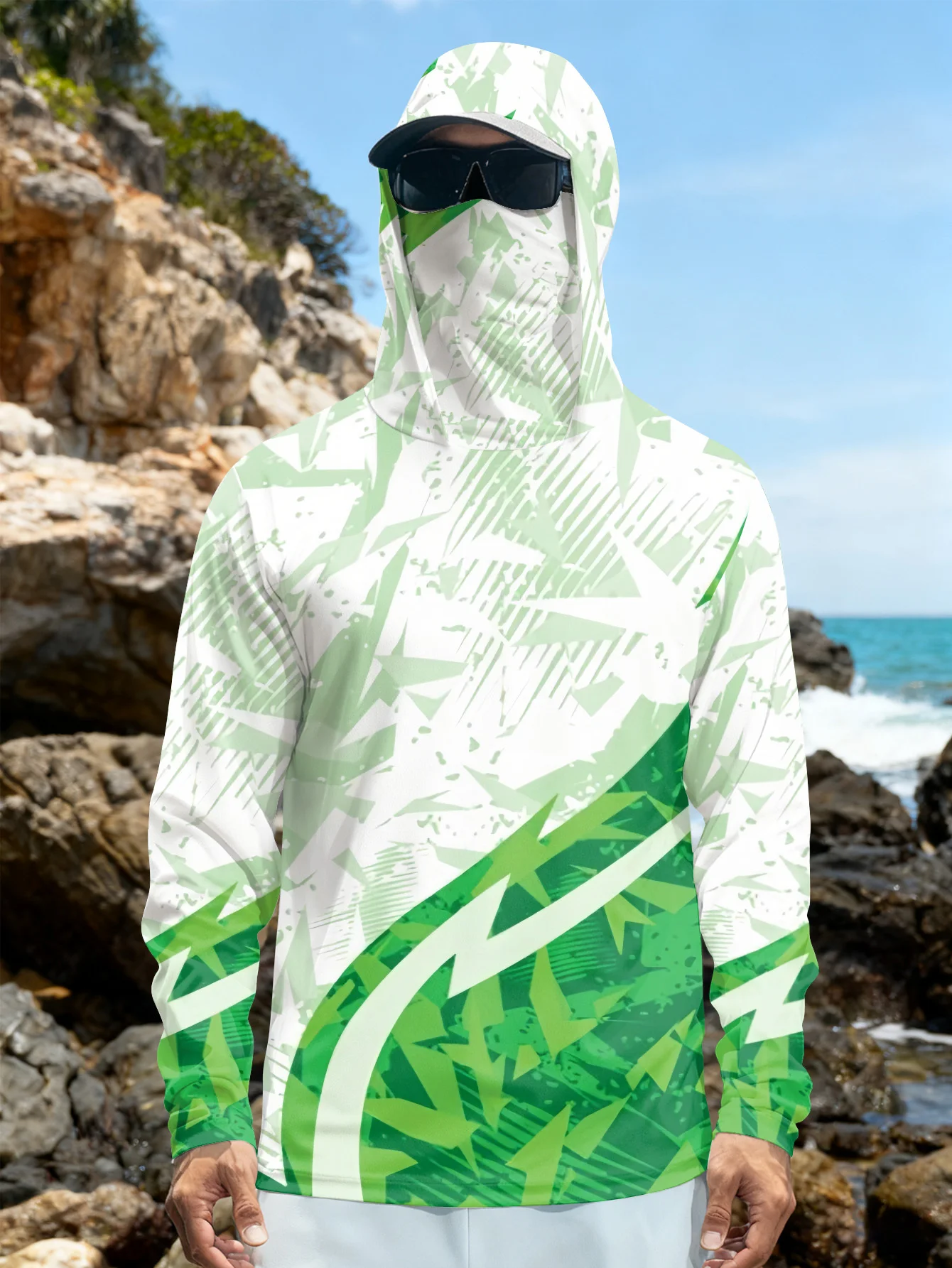 Rash Guard - Heren visshirt met capuchon, UPF-zonbescherming, lange