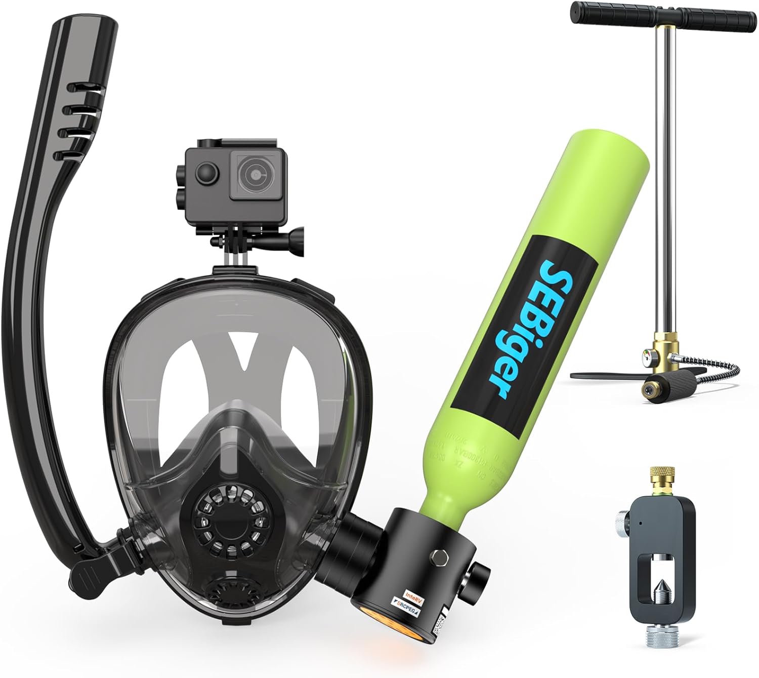 Snorkel Set - Mini duikfles 0,5L met full-face snorkelmasker,